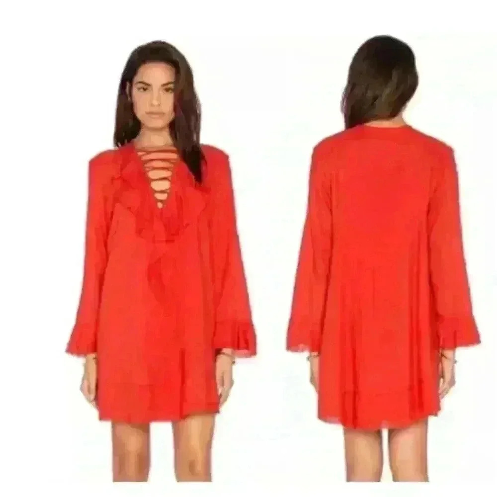 Iro V-neck Mini Dress Bright Orange Size 4